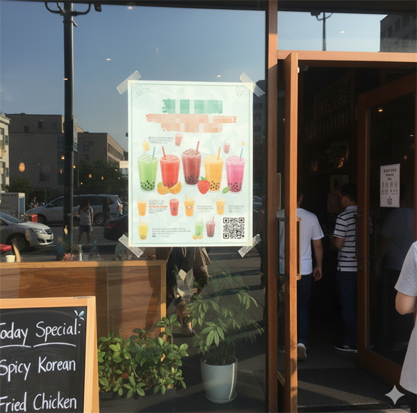 商店入口處宣傳海報上的二維碼