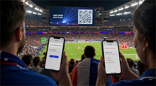 scan qr code at a world cup match 在世界盃比賽中掃描二維碼
